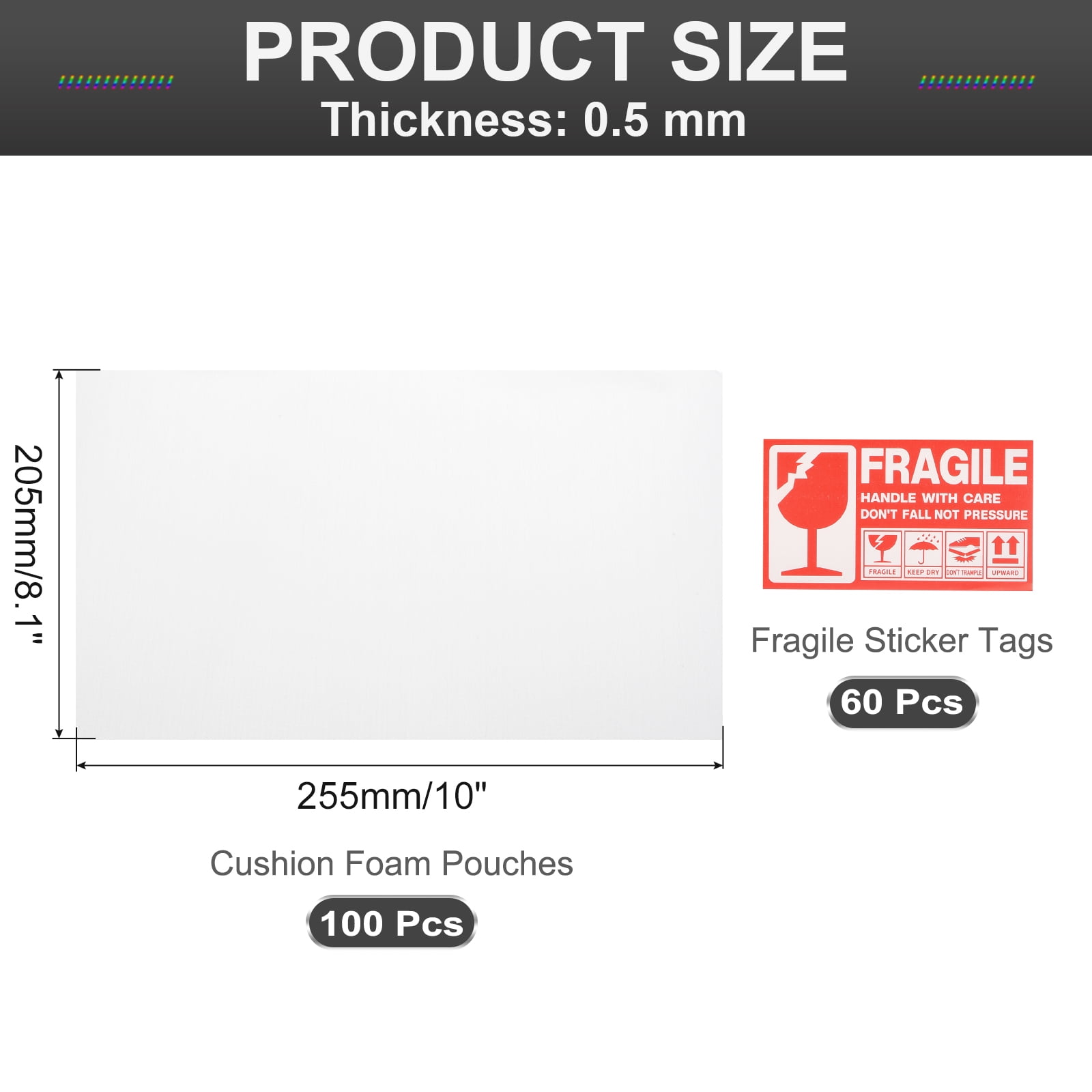 Uxcell Foam Packing Pouches, 100pcs 8.1x10 Inch Wrap Bubble Pouches Cushion Foam Packing Supplies White with 60 Fragile Tags