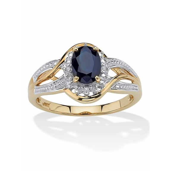 PalmBeach Jewelry 10k Yellow Gold Oval Blue Sapphire and Round Diamond Accent Crossover Ring