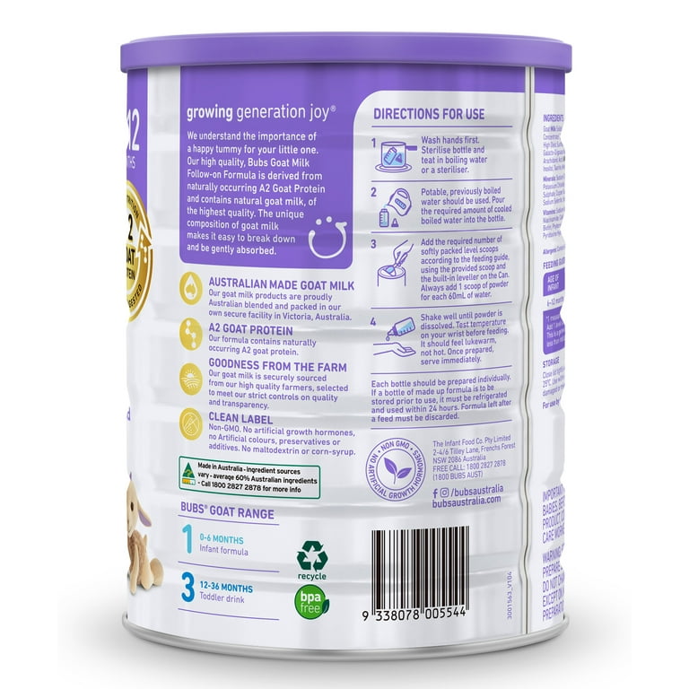 Bubs® Goat Milk Follow-on Formula Stage 2, 800g (6-12 Months Bubs® Goat Milk Follow-on Formula Stage 2, 800g (6-12 Months