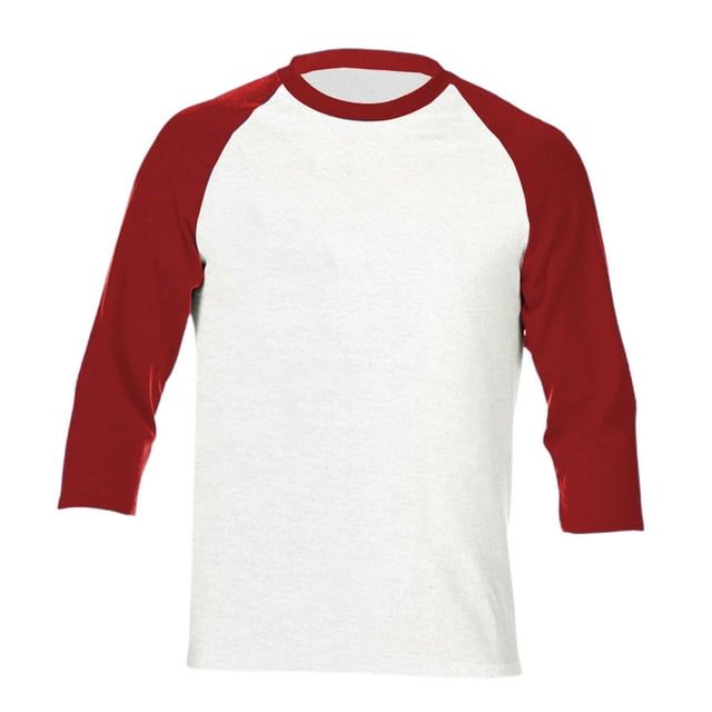 JFHHQ Men's Casual Baseball Raglan 3/4 Sleeve Tee Soft Breathable Classic Sport Shirt S Red3