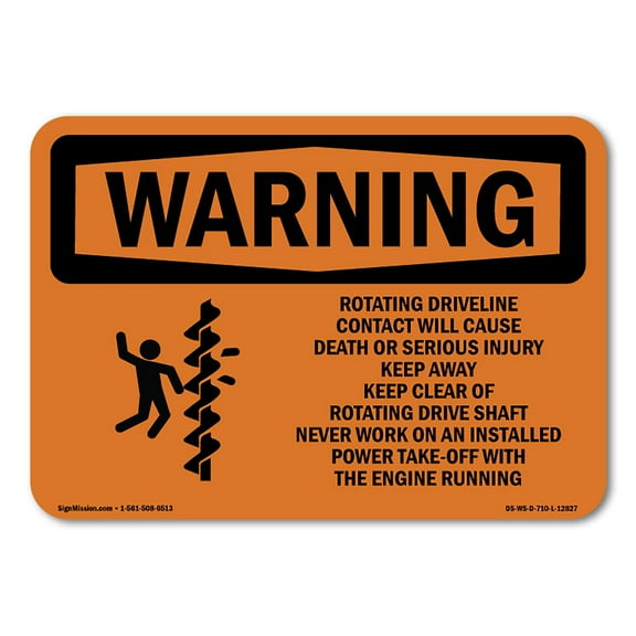 OSHA WARNING Sign - Rotating Driveline Contact Cause Death | Plastic Sign | Protect Your Business, Work Site, Warehouse & Shop Area | Made in the USA