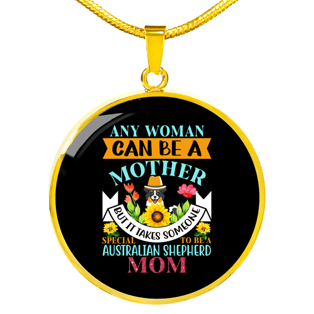 Australian Shepherd Mom Circle Necklace Stainless Steel or 18k Gold 18-22"