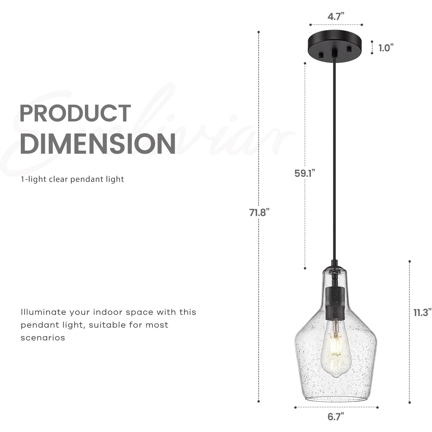 Emliviar Modern Island Pendant Light with Clear Seeded Glass, Black Finish, DYE286G2-MIL BK