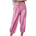 thumbnail image 2 of AOOCHASLIY Fashion Women Summer Casual Loose Cotton and Linen Pocket Solid Long Trousers Pants, 2 of 8