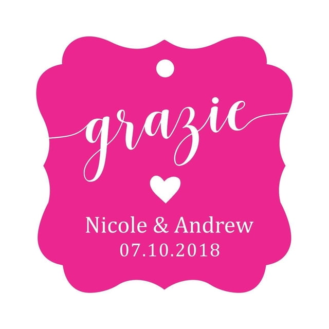 Darling Souvenir GRAZIE Thank You Wedding Favors Gift Paper Tag Custom Party Hang Tags-Magenta-50 Tags