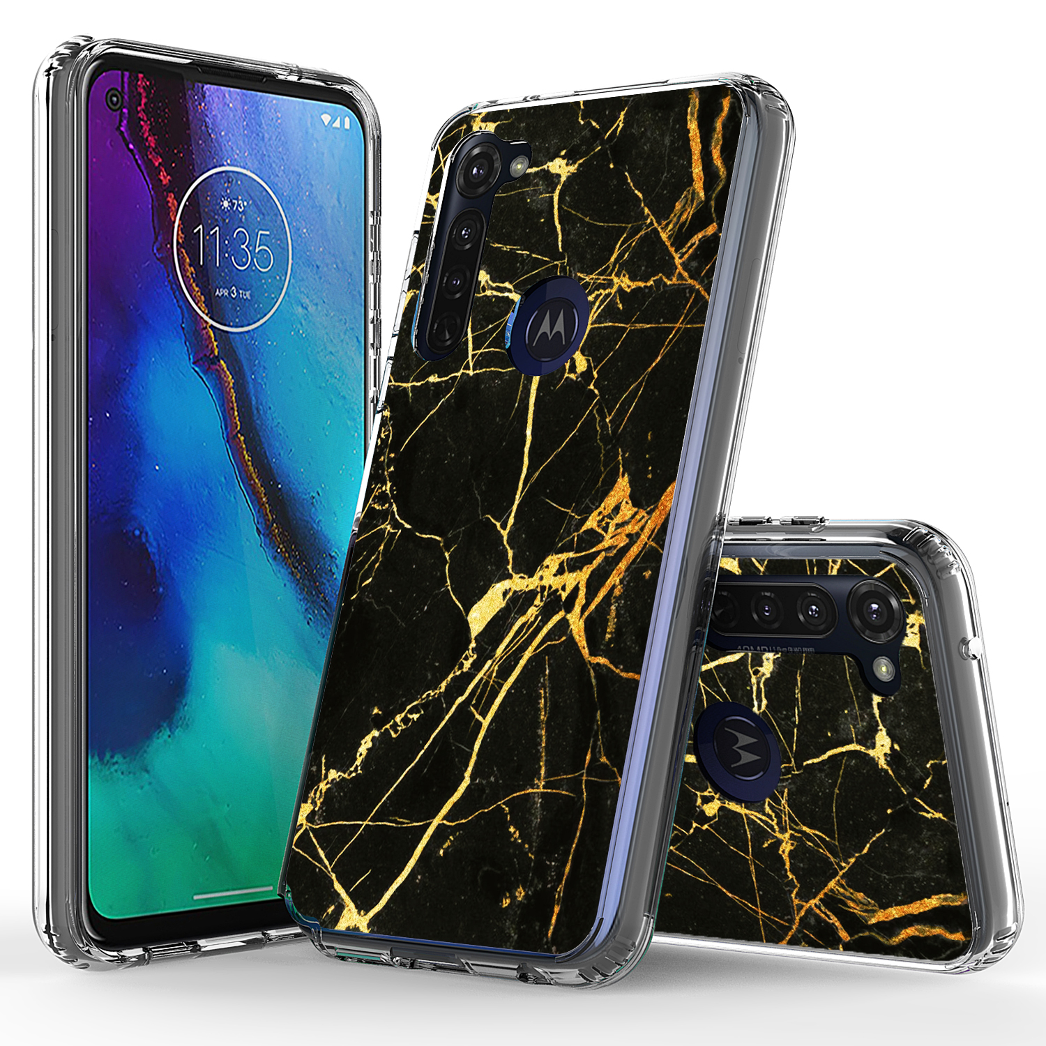 Kaesar Hybrid Bling Glitter Shockproof Cell Phone Case for Moto G Stylus, Black Marble