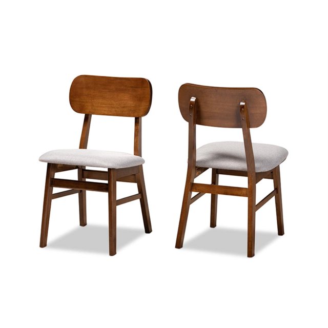 Baxton Studio Euclid Mid-Century Modern Dining Chair Set, Grey and Walnut Brown (Set of 2)
