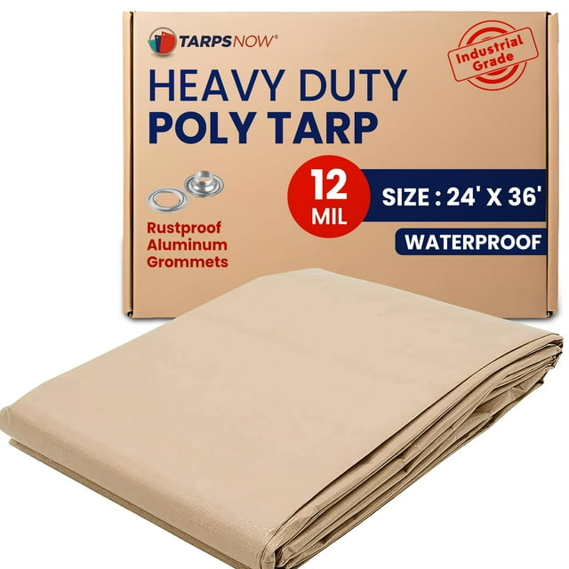 Lona de polietileno de 24 x 36 pies | Cubierta impermeable resistente de 12 MIL | Lona de plástico a prueba de desgarros y desgarros con ojales de aluminio inoxidables y bordes reforzados | Ideal para