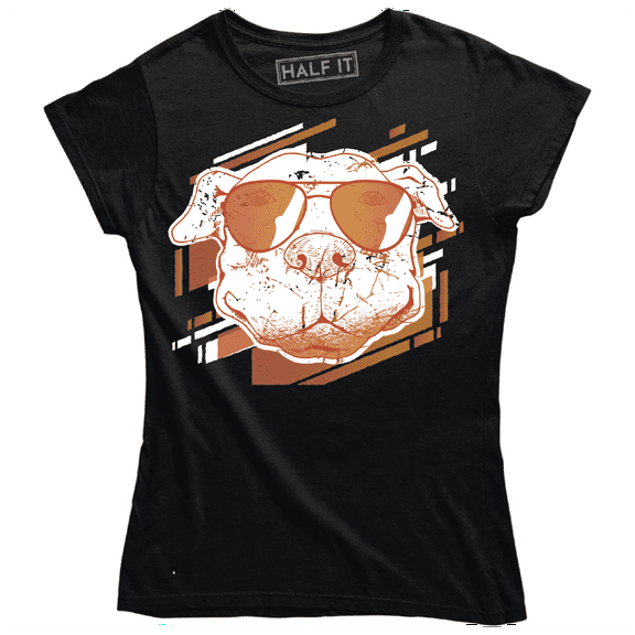 Funny cool Cute Pitbull Dog with Sunglasses Animal pet Lover Women's T-Shirt