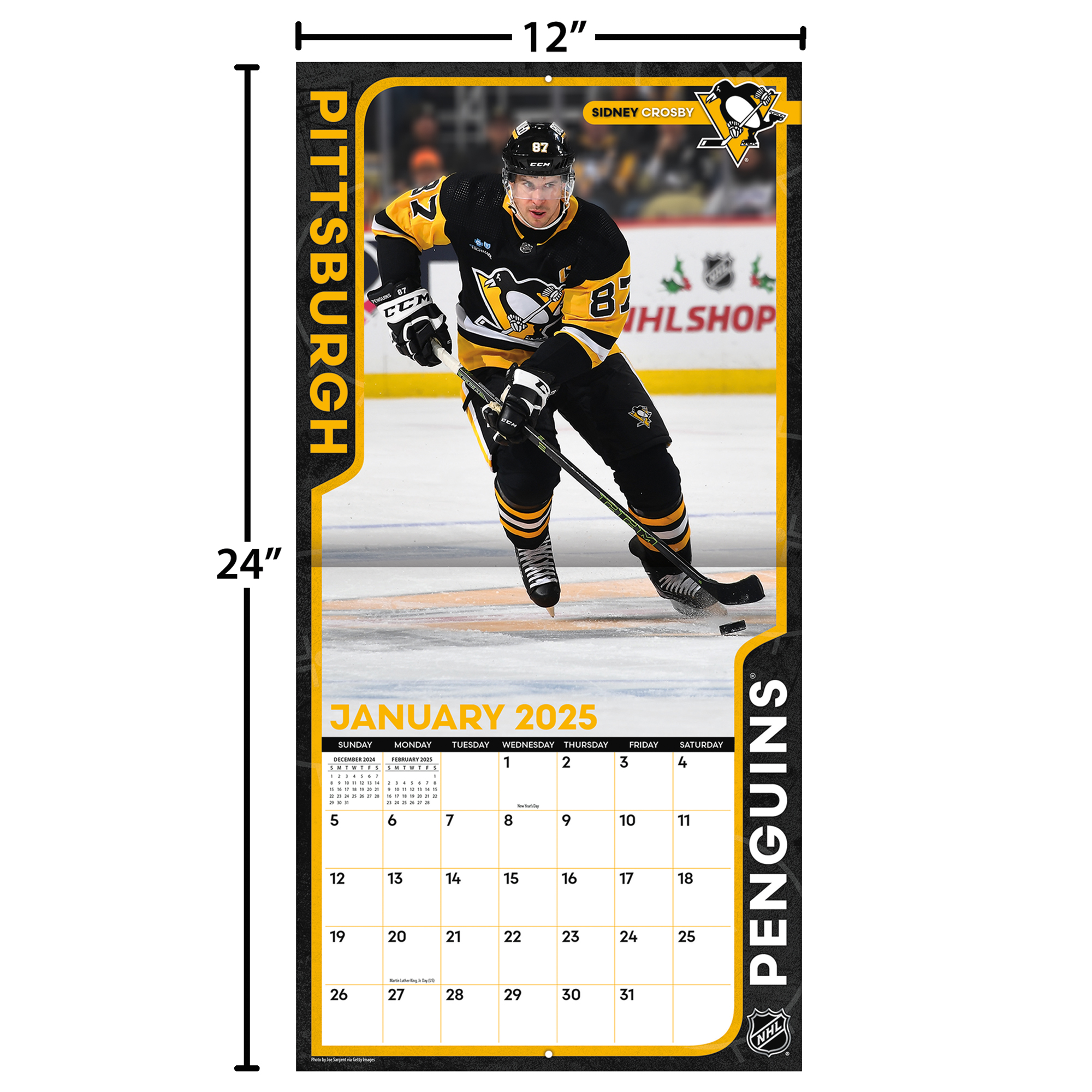 2025 12X12 TEAM WALL CALENDAR, PITTSBURGH PENGUINS