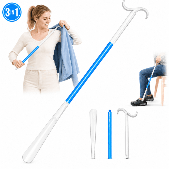 Emlimny 35.5 Inch Long Handled Shoe Horn, Dressing Stick, Sock Remover Aid Helper Long Shoe Horn Adjustable Dressing Aid for Shoes, Socks, Shirts, Pants, Shoe Horn Long Handle for Seniors