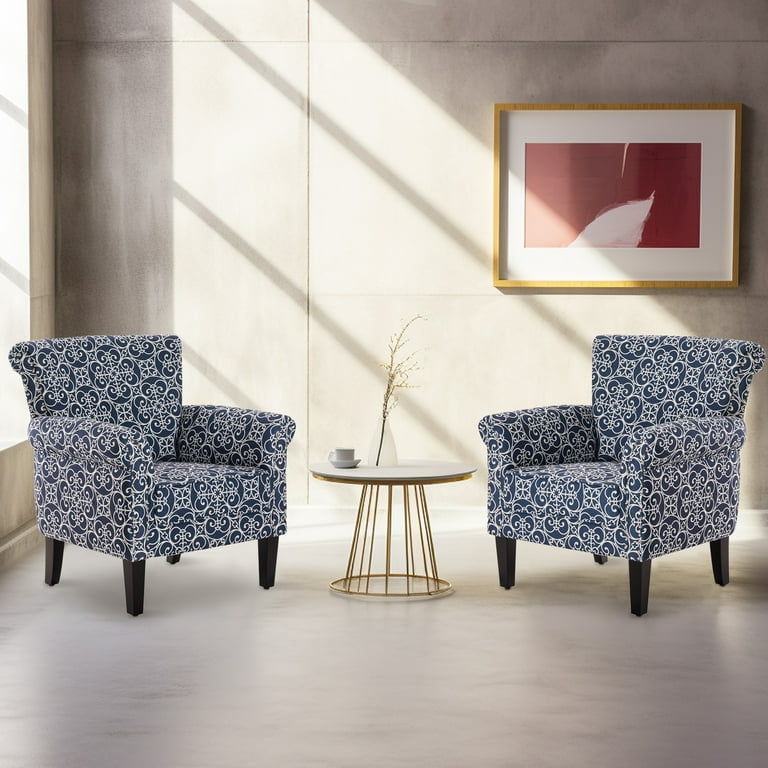 BELLEZE Rosette Scroll Arm Fabric Upholstered Club Chair Nailhead