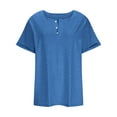 thumbnail image 4 of ZQGJB Womens Summer T-Shirts Plus Size Casual Short Sleeve Button up V Neck Henley Shirts Loose Oversized Comfy Soft Cotton Tees Tops with Pockets C-Blue XXXL, 4 of 7