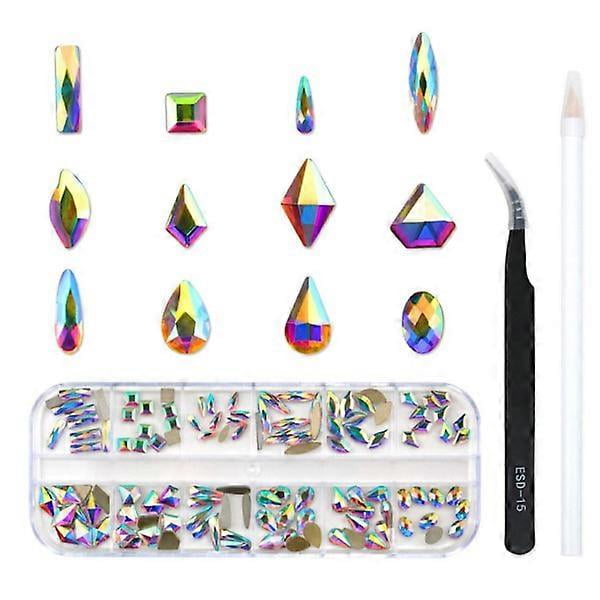 Iridescent Crystal Ab Color Flatback Nail Stones, 120 pcs Glittering Glass Rhinestones For Diy Nail Art