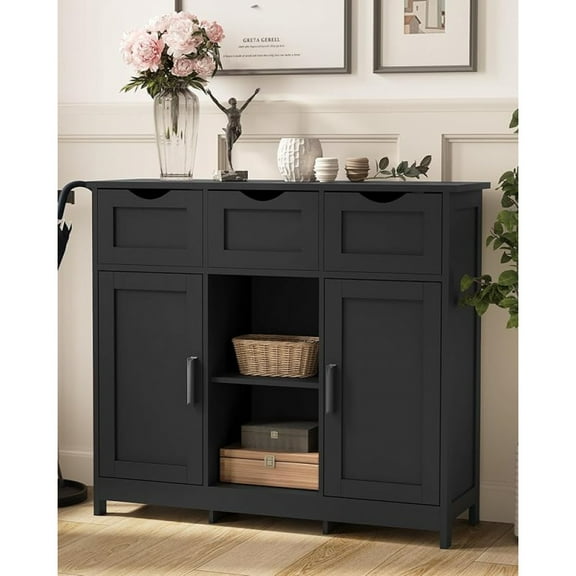 Storage Cabinets，Wooden Floor Cabinet，with Drawers and Shelves Storage Cabinets，Accent Cabinet for Living Room， Bedroom，Bathroom Furniture Home Decor（Black）