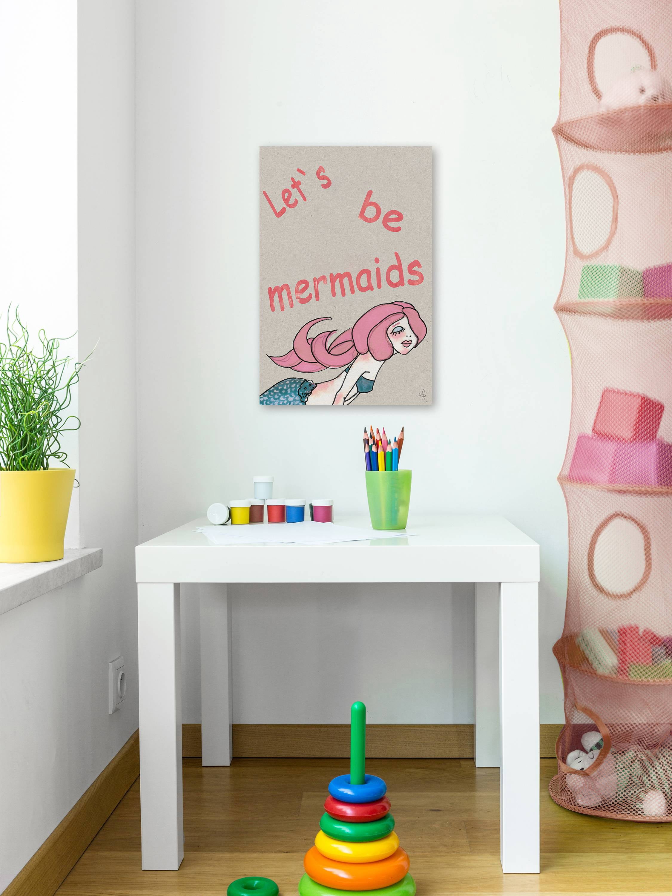 Marmont Hill Let's Be Pink Mermaids Canvas Wall Art