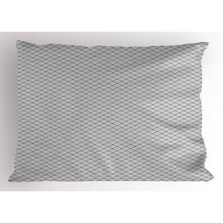 Half Circle Brick Patio Japanese Wave Pillow Sham Oriental Squama Geometric Half Circles Traditional Eastern Illustration, Decorative Standard Size Printed Pillowcase, 26 X 20 Inches, Black and Grey, by Ambesonne ()