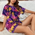 thumbnail image 4 of Wukai Purple Flower Women's Pajama Set,Short-Sleeve Top and Shorts with Elastic Waistband and Pockets for Loungewear, Yoga, and Casual Wear-, 4 of 6