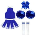 thumbnail image 4 of TiaoBug Kids Girls Cheer Leader Costume Cheerleading Halloween Uniform Top with Pleated Skirt Hair Tie Socks A Blue 10, 4 of 5