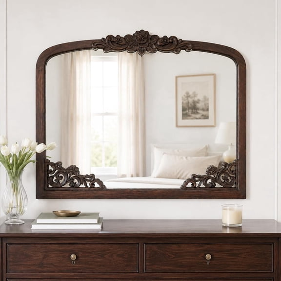 Saliwa 32" x 24" Arched Wall Mirror with Wood Frame, Vintage Style