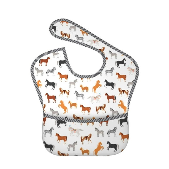 Zufioo Horses Print Toddler Adjustable Waterproof Bib, 11.6x15 Inch Feeding Bib Suitable for 6-24 Month Babies