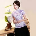 thumbnail image 5 of Women Cheongsam Shirt Chinese Style Plum Print Summer Autumn Exquisite Buckles Stand Collar Cheongsam Top for Wedding, 5 of 7