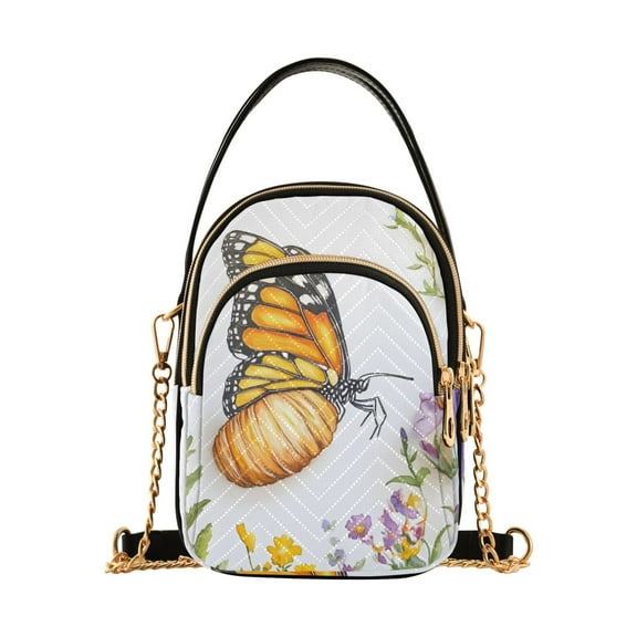 ALAZA Chain Crossbody Bags for Women Butterflies Flowers Shoulder Handbag Phone Purse