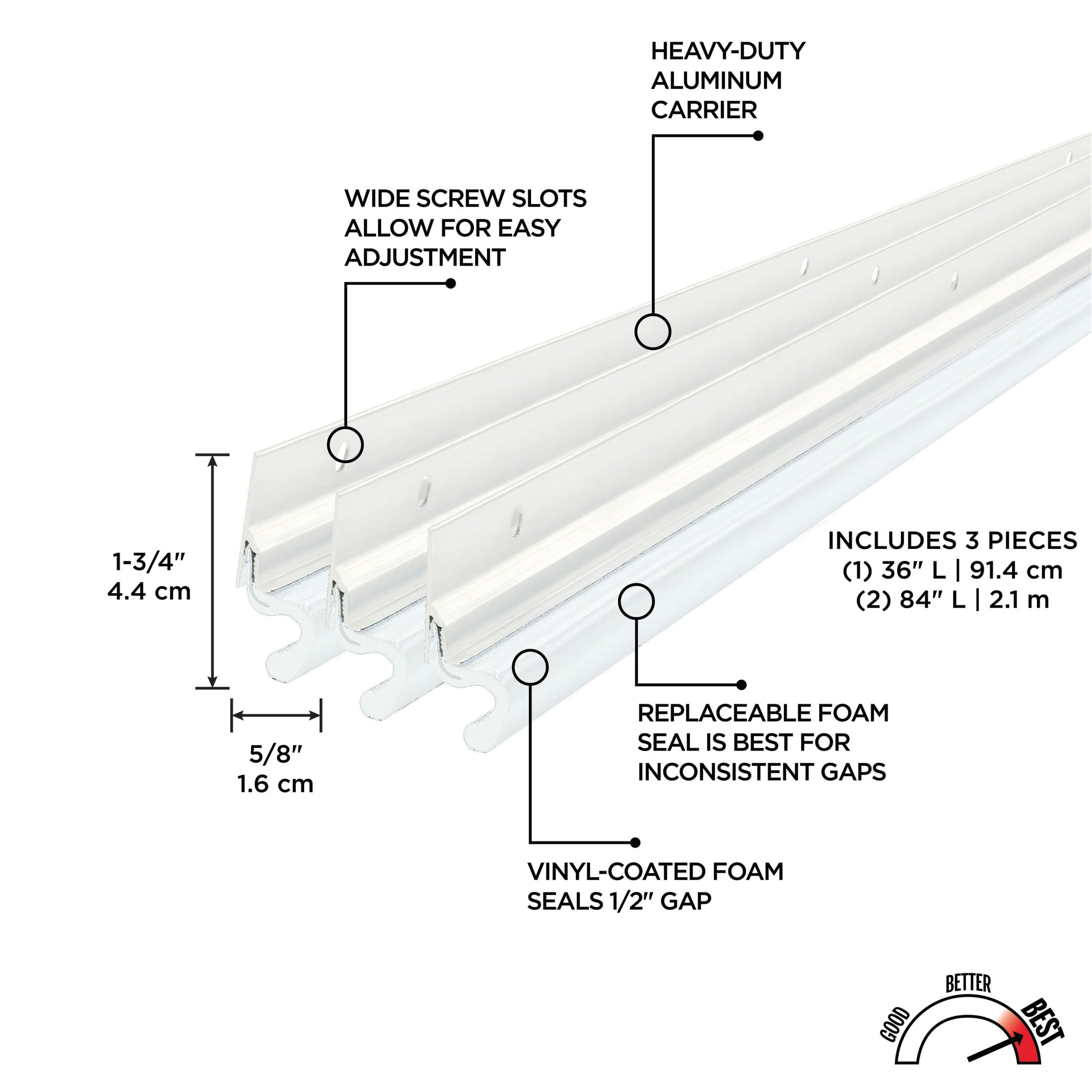 M-D Building Products 91850 White Aluminum and Vinyl-coated Foam Heavy-duty Screw-on Top and Sides Door Seal Kit