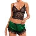 thumbnail image 5 of STARVNC Women Contrast Color Crochet Lace Long Sleeve Lace Up Pajama Set, 5 of 5