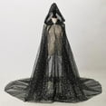 thumbnail image 2 of Htigea Adult and Kids Hooded Cloaks Sheer Floor Length Cape with Rhinestones Fashion Holiday Party Cloak Black L, 2 of 5