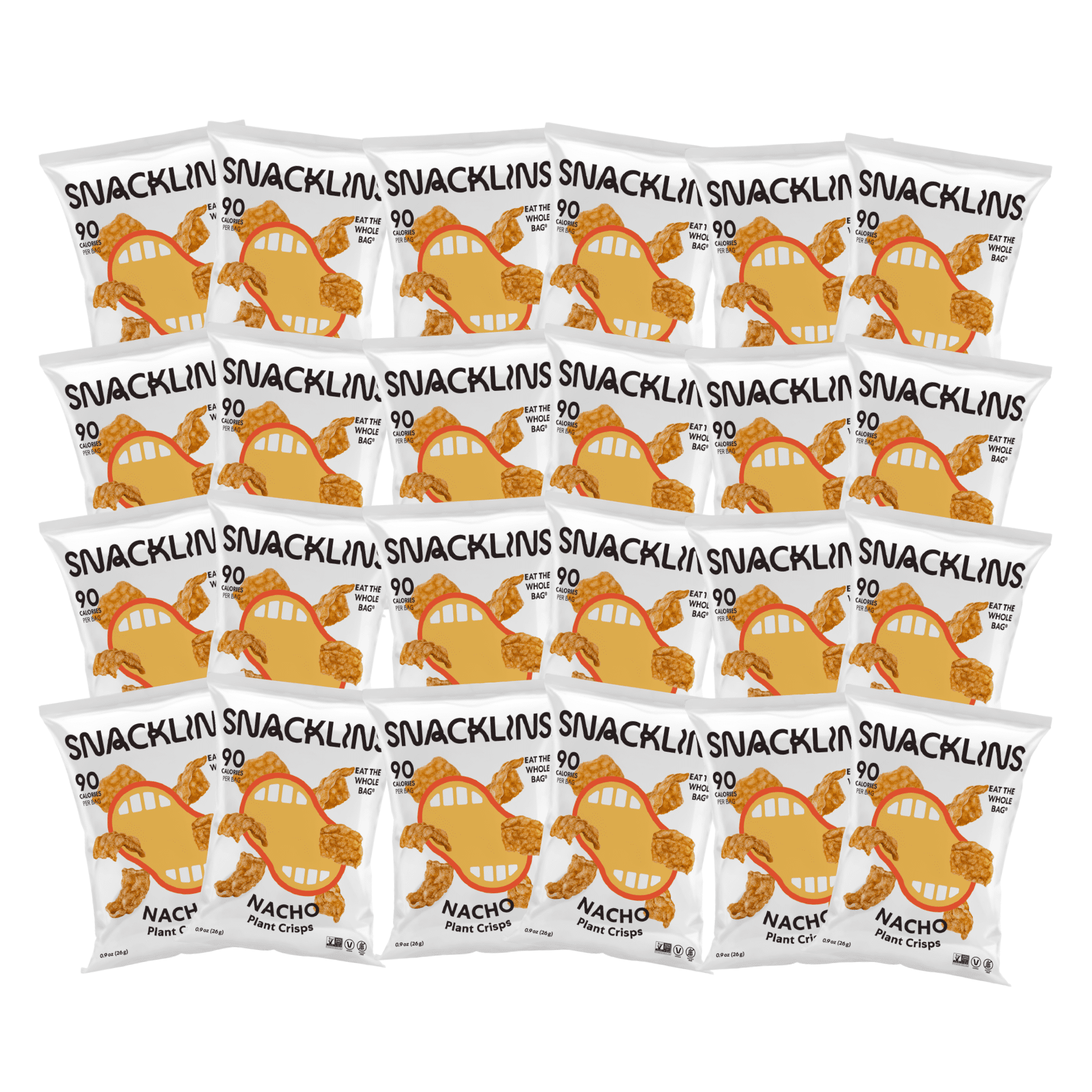 SNACKLINS Plant Based Crisps Vegan Healthy Snacks - Gluten Free, Grain Free, Plant Based Crisps, 100% Kosher, Low Calorie and No Added Sugar, Crunchy, Puffed Snack - Nacho, Pack of 24)