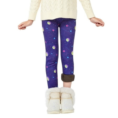 

Girls Winter Thick Warm Long Pants Printing Fleece Lined Leggings
