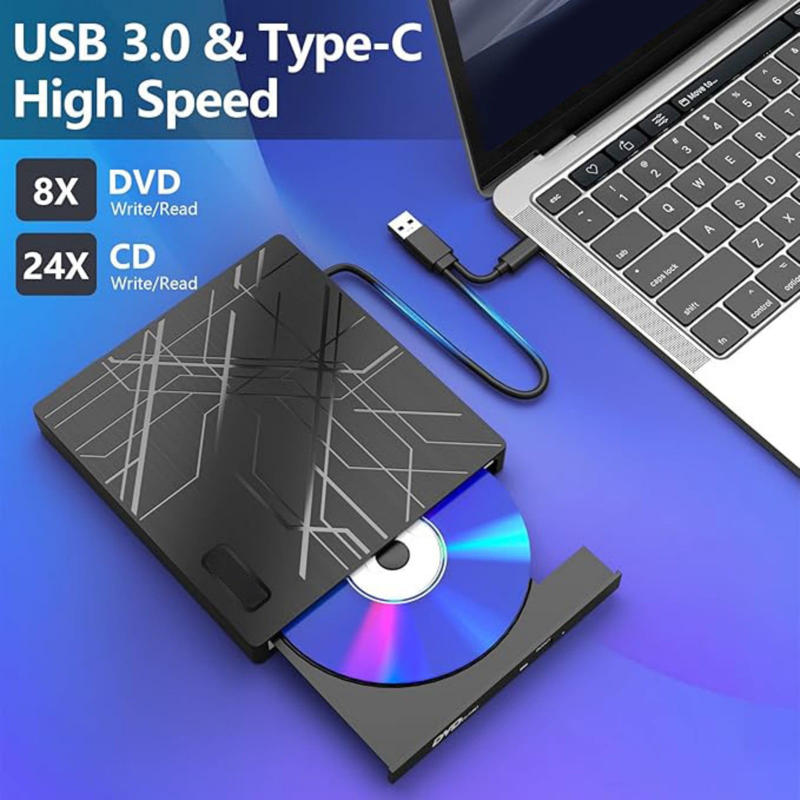 External Disc Drive With USB3.0 Type C Double Port Highly Speed Burning Brushed Texture For Computer Data Management