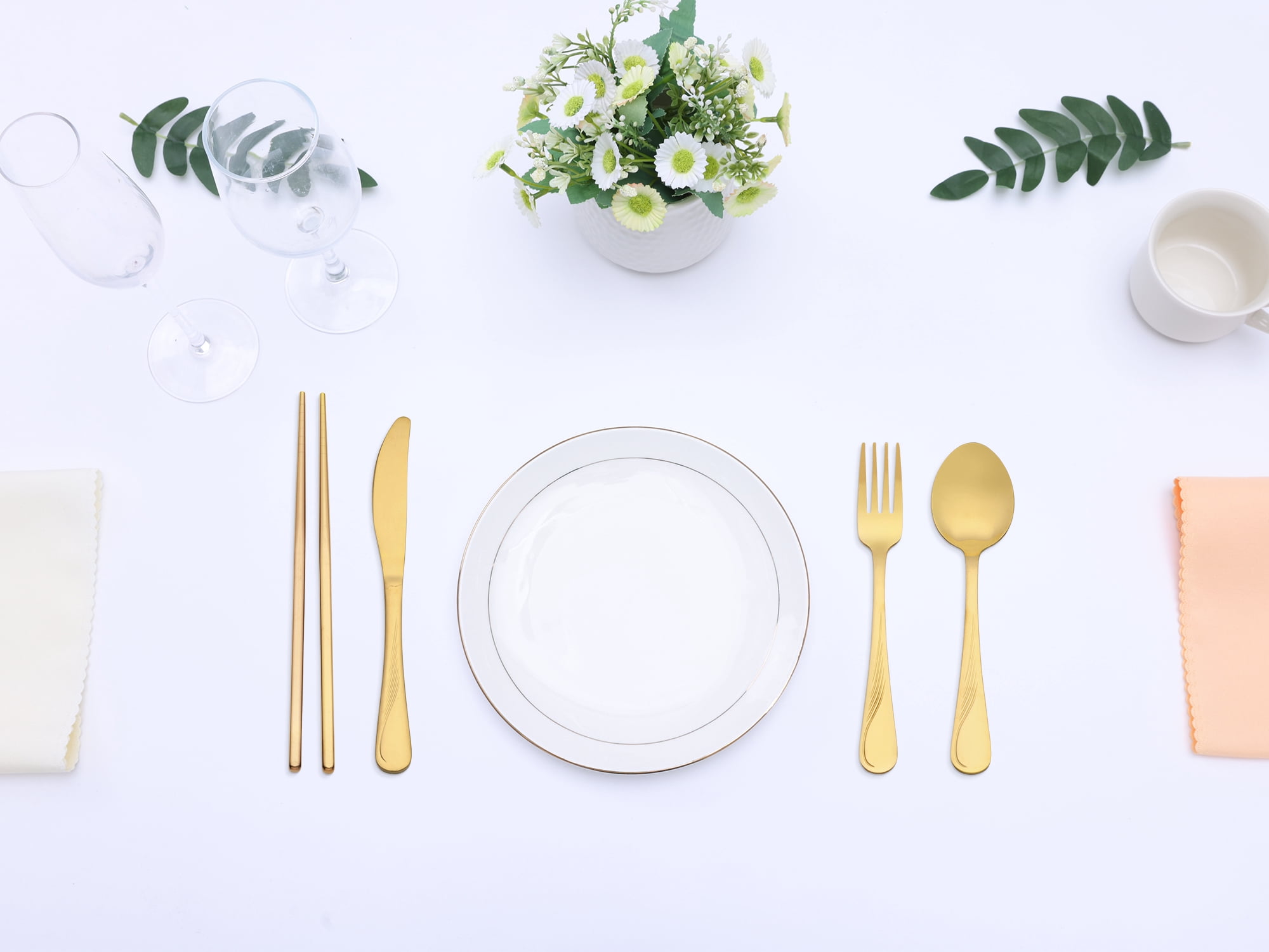 Unique Bargains Sleek and Stylish Durable Stainless Steel Flatware Set Gold 4pcs
