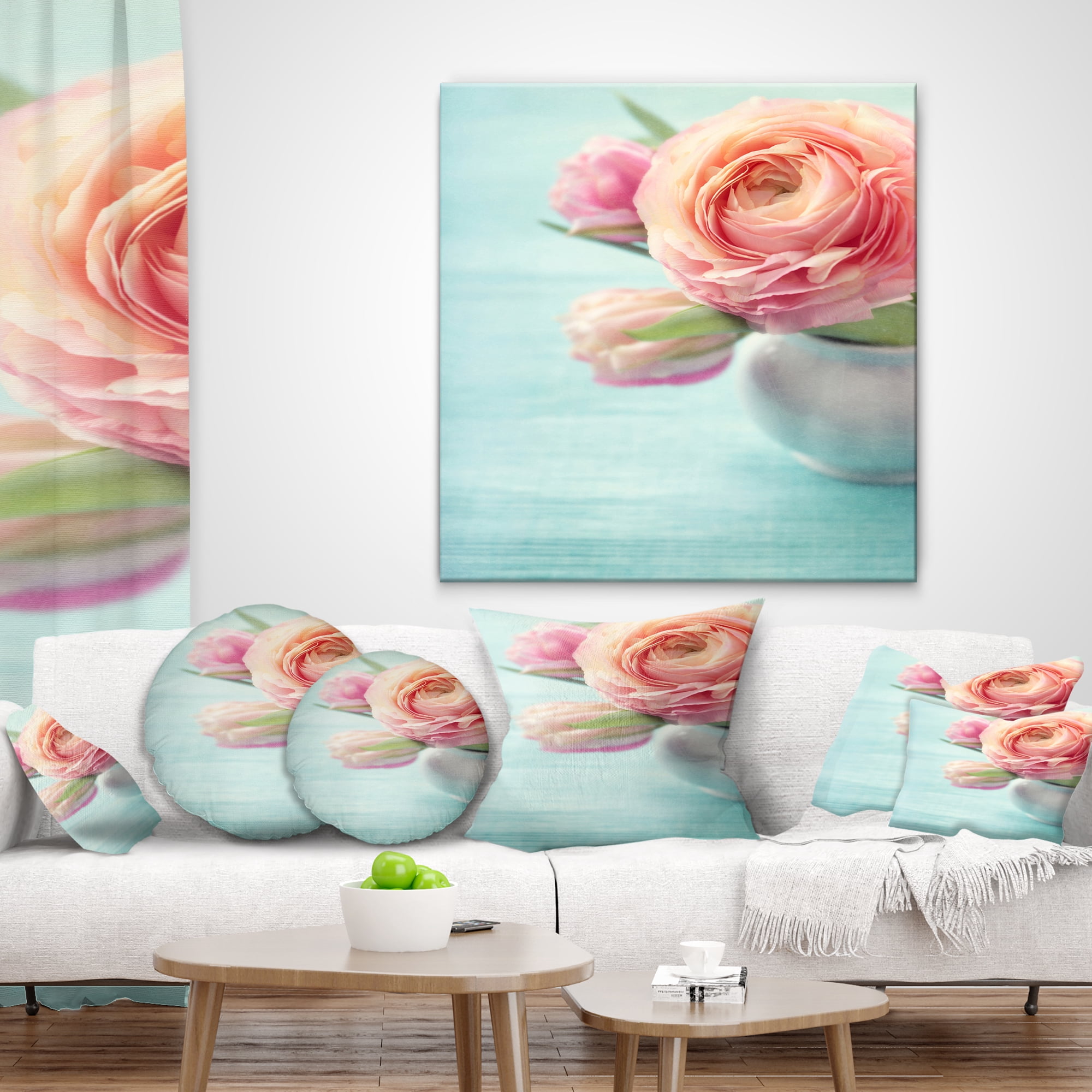 Designart Beautiful Pink Flowers in Vase - Floral Throw Pillow - 18x18