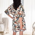 thumbnail image 4 of DHFJKG Women Silk Robes Satin Short Sleeve Bathrobe V Neck Tie Waist Floral Print Summer Soft Loungewear Comfortable Home Clothes, 4 of 6