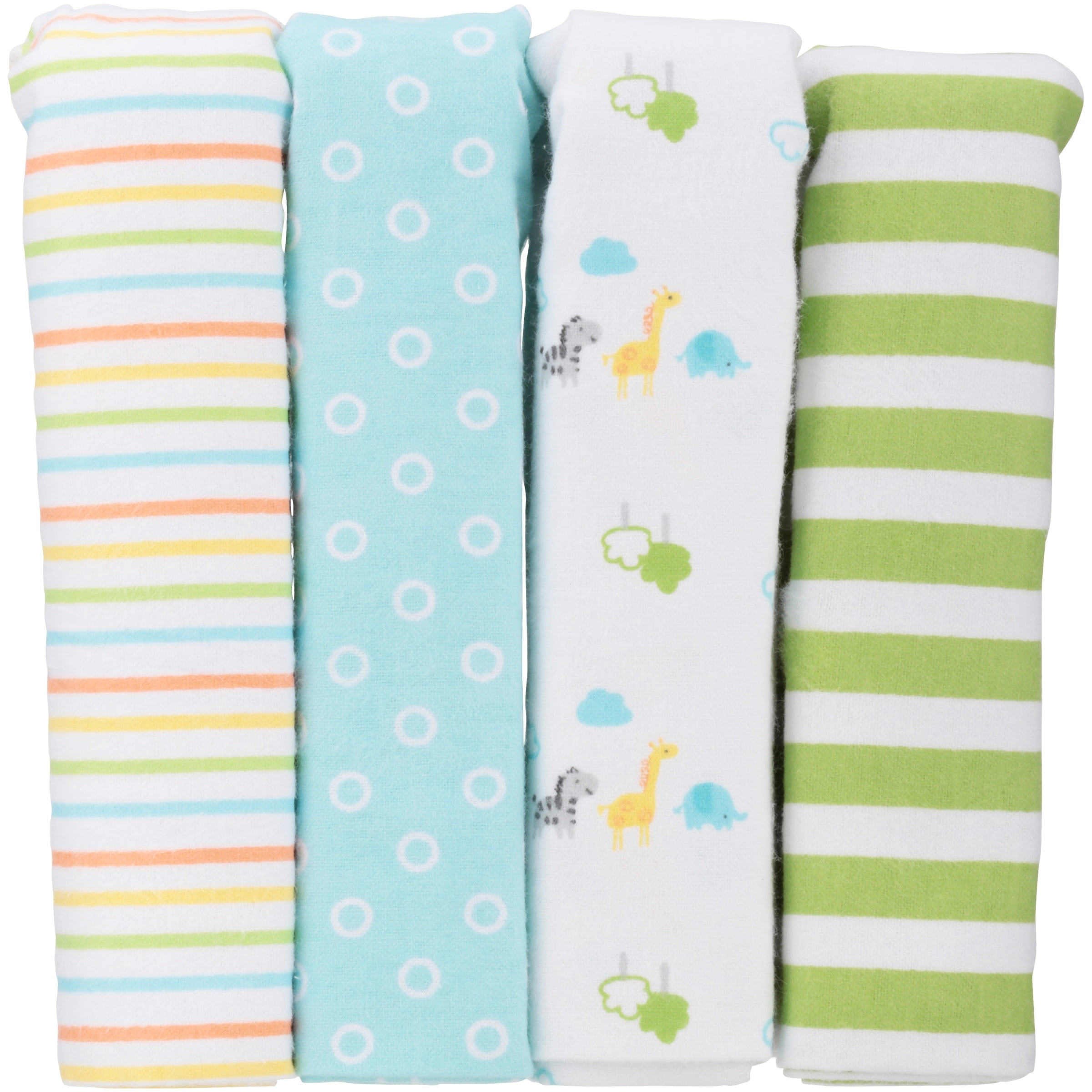 Gerber Newborn Baby Unisex Assorted Flannel Receiving Blanket, 4Pack