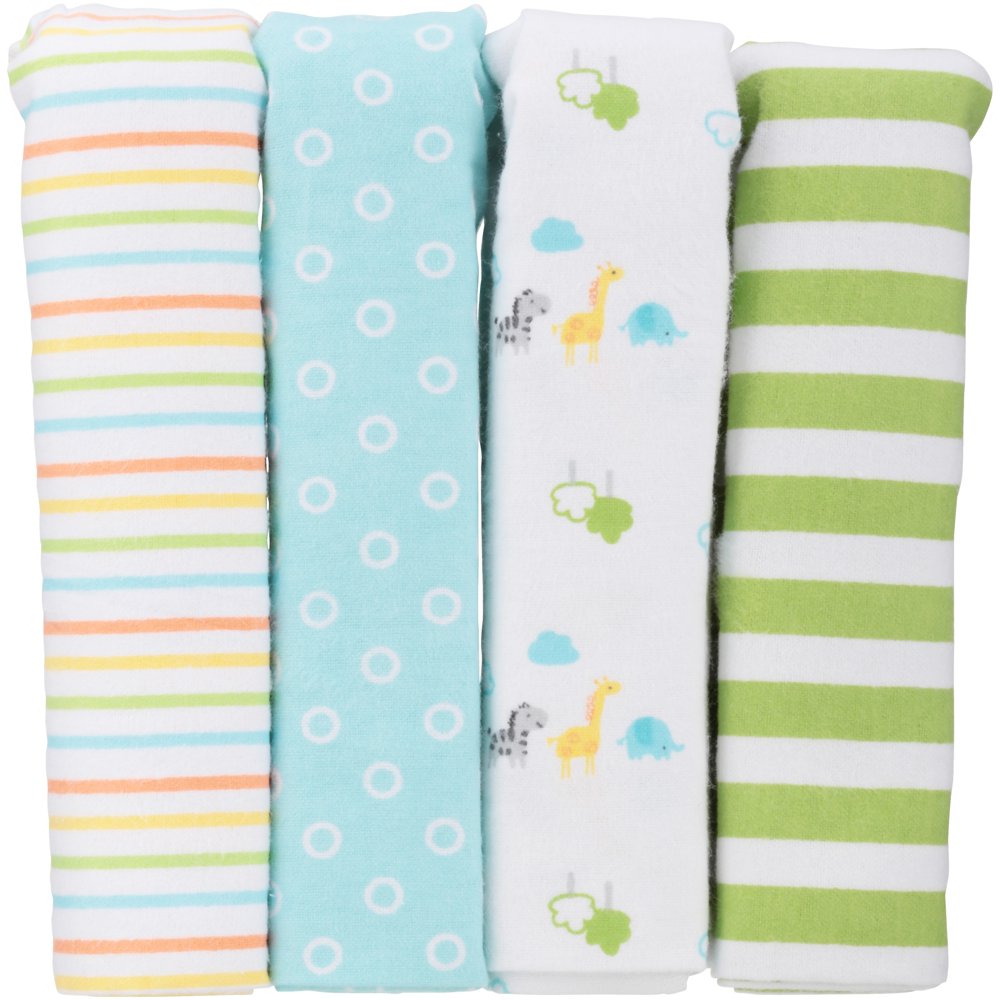 Gerber Newborn Baby Unisex Assorted Flannel Receiving Blanket, 4Pack