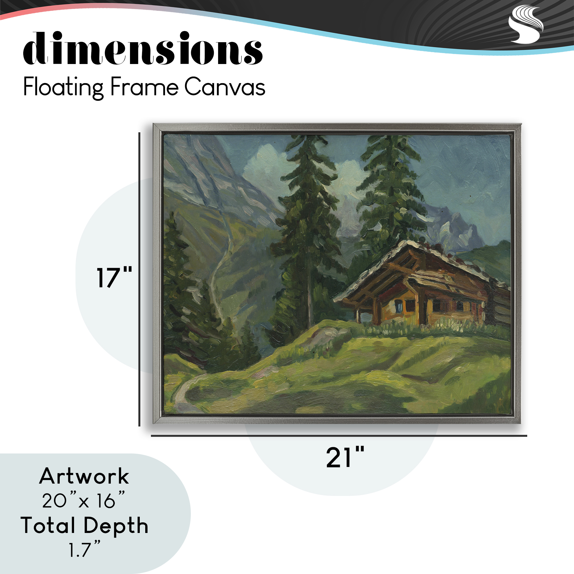Cabin At Base Of Mountain Gray Framed Floater Canvas Wall Art, design by Lettered and Lined
