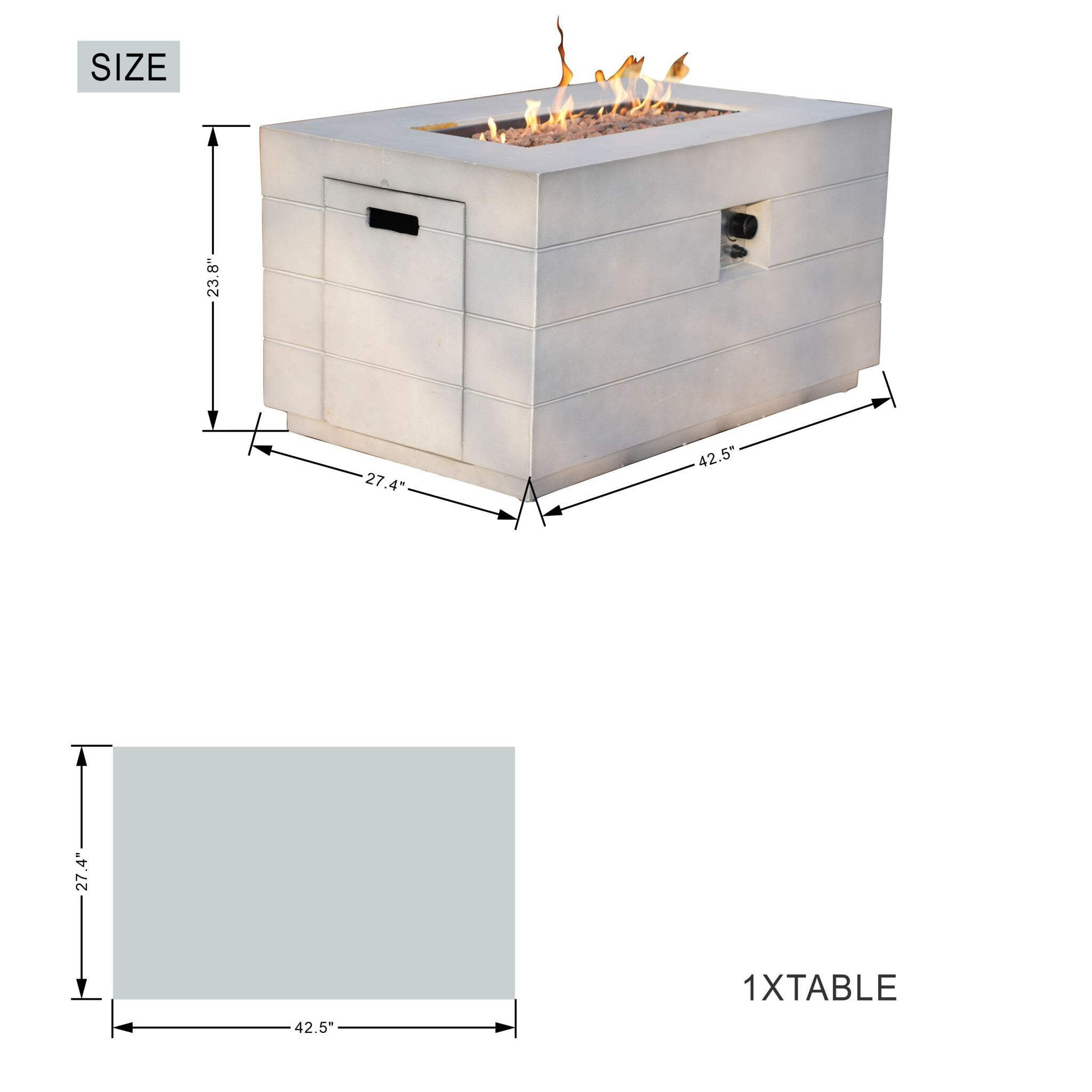 HomeRoots 535175 24 x 28 x 43 in. Grey Aluminum Natural Gas Rectangular Fire Pit Table with Cover
