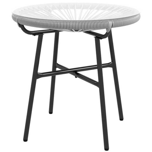 Outsunny Table d'Appoint en Rotin avec Rotin PE et Dessus en Verre Trempé, Gris