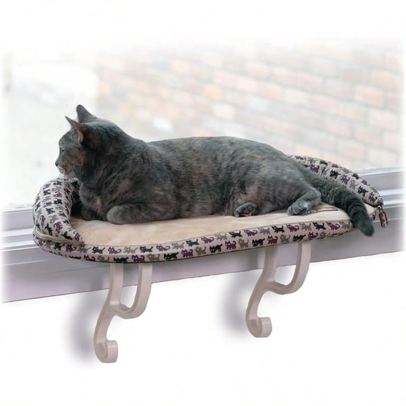 Bolster Kitty Sill Cat Window Perch Bed For Large Cats Orthopedic Window Hammock Holds 40 Lbs Washable Cover Indoor Windowsill Furniture Bed Seat - Tan/Kitty Unheated 14 X 24in