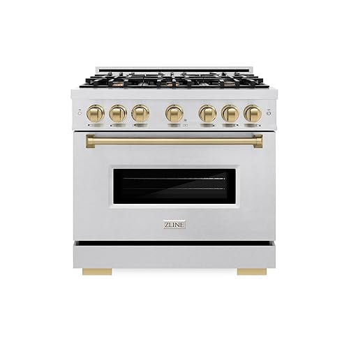 ZLINE Autograph Edition 36 in. 5.2 cu. ft. Classic Gas Range with 6 Burner Cooktop and Convection Gas Oven in DuraSnow Stainless Steel and Champagne Bronze Accents (CGRSZ-36-CB)