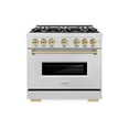 thumbnail image 2 of ZLINE Autograph Edition 36 in. 5.2 cu. ft. Classic Dual Fuel Range with 6 Burner Gas Cooktop and Electric Convection Oven in DuraSnow Stainless Steel with Champagne Bronze Accents (CDRSZ-36-CB), 2 of 2