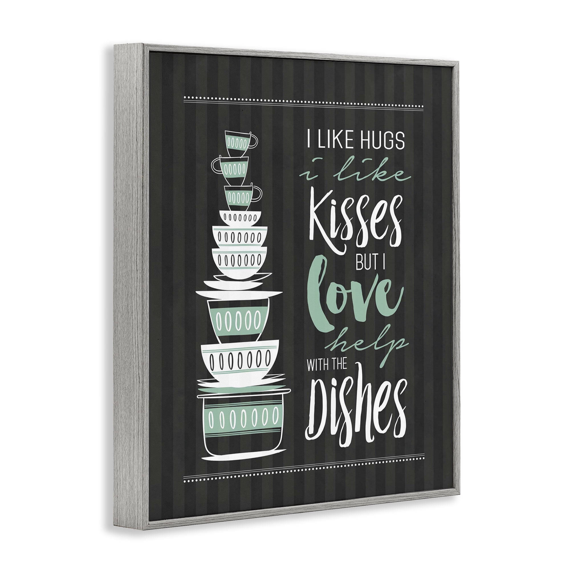 Love Help With Dishes Gray Framed Giclee Art, design by Lettered and Lined