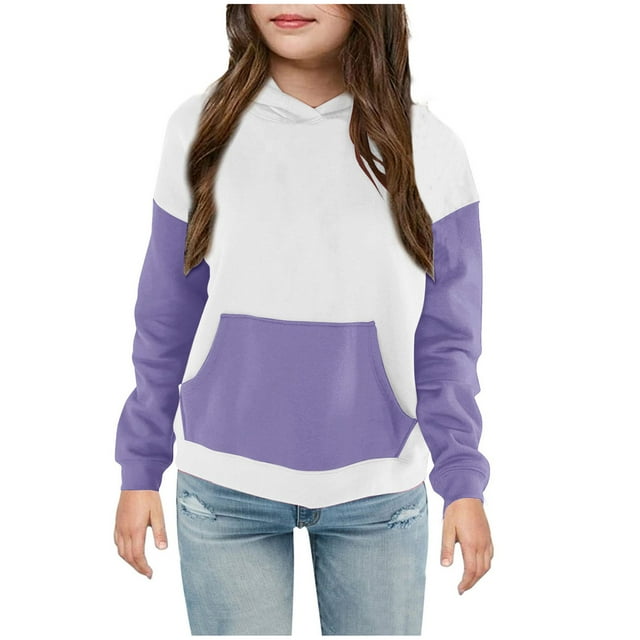 MeetoTime Sweat à Capuche pour Enfants Manches Longues Col Rond Haut Patchwork pour Bébés Garçons Filles 4-14 Ans