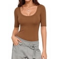 thumbnail image 2 of MOYIKO Half Sleeve T Shirts for Women Scoop Neck Slim Fitted Summer Trendy Tops Casual Basic Tees Clothes, 2 of 7