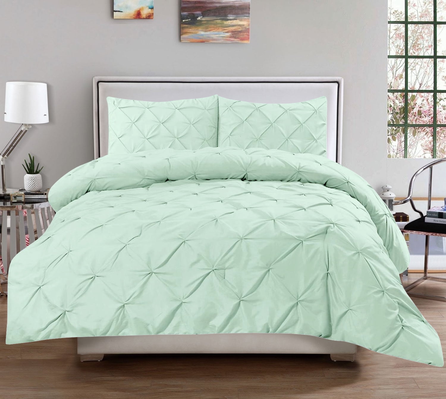 Duvet Cover & Pillow Sham Set Luxury 3 Piece Pinch Pleat Pintuck