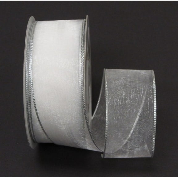 Ribbon Bazaar Wired Metallic Edge Organza 1-1/2 inch White (Silver Edge) 25 yards Ribbon