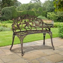 .5" Bronze Cast Aluminum Outdoor Rose Chair – Rust-Resistant Patio Bench with Armrests, Heavy-Duty Iron Legs for Garden, Park, Courtyard Leisure